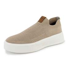 Sapatênis Masculino Casual Knit Meia Com Facil Calce Palmilha Ortopédica Forrada Sola De TR Muito Leve - Castanho - Visão 3
