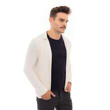 Men's Blazer In Premium Slim Fit Fleece – The Comfort Of Fleece And The Elegance Of Tailoring - 米色 - 查看 3