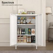 White Steel Storage Cabinet With 2 Doors And 2 Adjustable Shelves, Multifunctional Cabinet For Living Room, Kitchen, Bedroom, Garage Tool Storage And Office File Organization. - 白色 - 查看 6