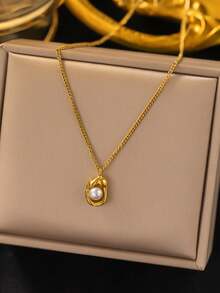 1 chiếc vòng cổ choker trang trí bằng ngọc trai giả và vỏ sò, thiết kế độc đáo, thanh lịch dành cho phụ nữ. - Vàng - Xem 4