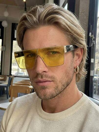 1 件装男士时尚超大方形无框眼镜，百搭嘻哈街头风格，适合酒吧、派对、度假、钓鱼、驾驶、防晒等场合