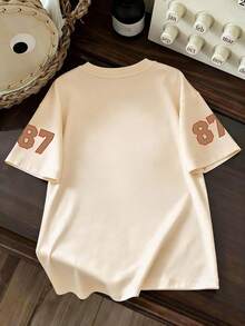 2pcs/Set Boys' Summer Casual Outfit, Short Sleeve T-Shirt And Shorts With Interesting English Letter And "87" Number Print, Suitable For Summer Wear - Apricot - View 4