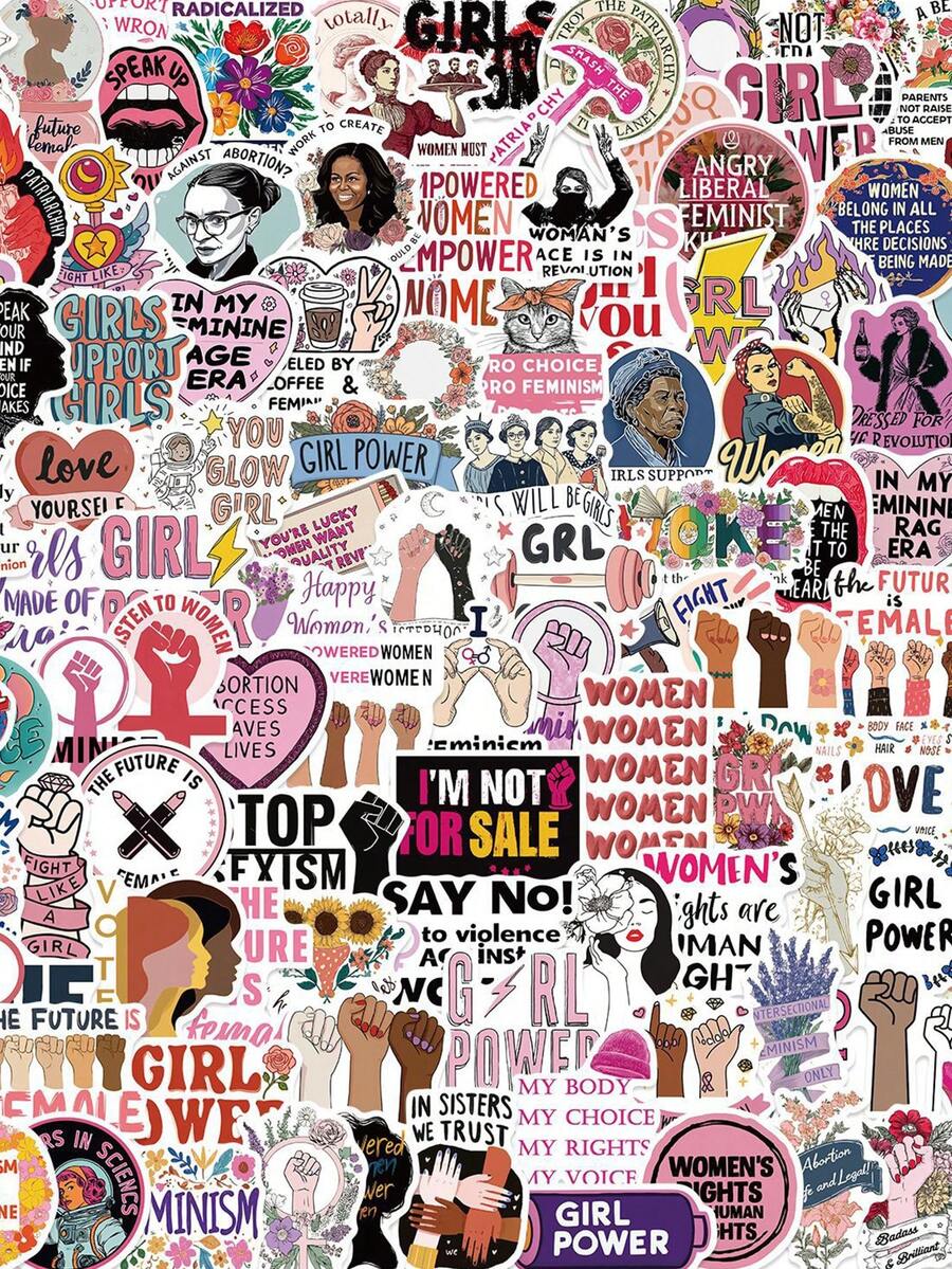 200张女权主义贴纸，美观实用，可用于冰箱、手机、吉他、摩托车、行李箱等，卡通图案，趣味十足，也可用于Kindle、剪贴簿、笔记本电脑等。 - 1 Set - 查看 1