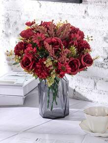 1/3 Stück künstliche Blumen Fake Rosen Bouquet Seide Gänseblümchen Löwenzahn Großpackung für Hochzeit, Heim-Party Dekoration, Tisch-Mittelstücke, Valentinstag, Geschenke, Geburtstag, Abschluss - Rot - Übersicht 5