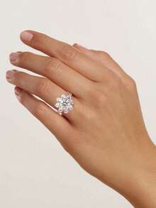 1 chiếc nhẫn bạc S925 đính đá Moissanite hình hoa hướng dương, 1-2 carat, thanh lịch và sang trọng, thích hợp làm quà tặng đính hôn, cưới, sinh nhật bạn thân, kỷ niệm hoặc trang sức cô dâu. - Bạc - Xem 8
