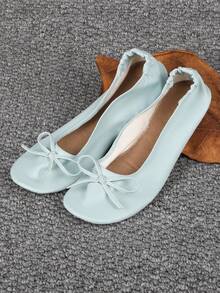 Women's Ballet Flats With Bow Round Toe Slip-On Dress Shoes, Comfortable LightweightCasual Flats In Multiple Colors, Soft Fashion Shoes For Office, Work, School, Travel, WalkingAnd Everyday All Season Wear - 淺藍色 - 查看 1