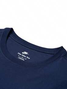 Camiseta casual para hombre Nike, nueva colección de verano 2026 con logo pequeño clásico, cuello redondo, manga corta, transpirable AR4999-410 - Azul Marino - Ver 3