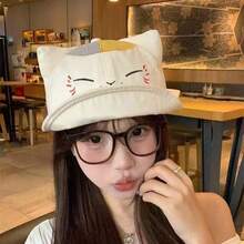 Cute Rilakkuma 3D Ear Baseball Cap | Cartoon Soft Top Dad Hat For Kawaii Girls - 米色貓咪 - 查看 5