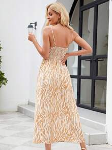 ZIAI Đầm dài mùa hè thanh lịch, dây mảnh, thắt eo, in họa tiết, thời trang mới năm 2025 dành cho nữ. - Màu vàng - Xem 8