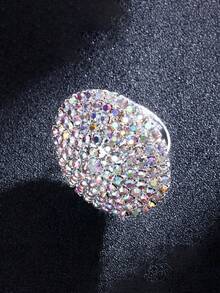 Anel Aberto Redondo da Moda Cheio de Strass, Anel de Noiva da Moda, Tamanho Ajustável, Adequado para Casamentos e Uso Diário - Multicolorido - Visão 4