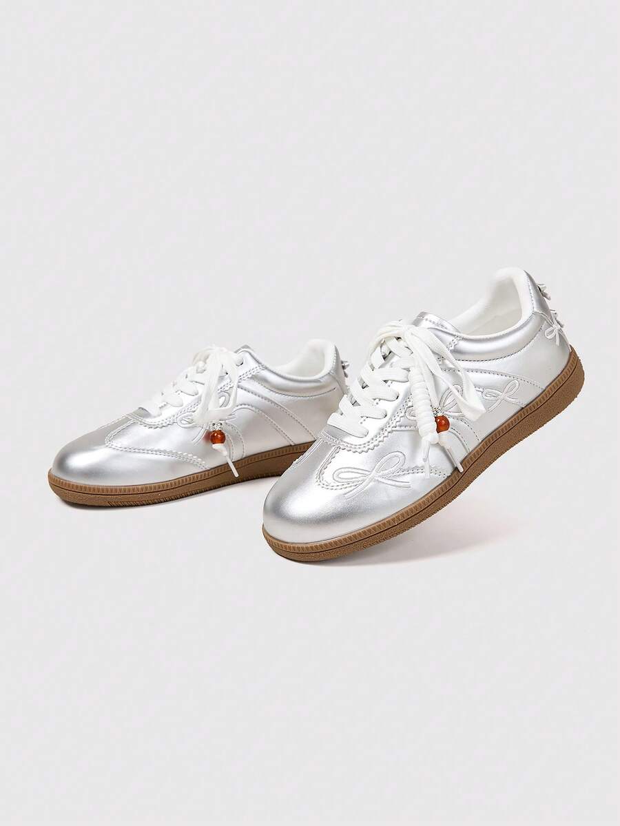 MASKERT 女士休闲运动鞋、滑板鞋、健身训练鞋、步行鞋，轻便舒适 - 銀色 - 查看 1