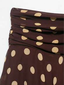 Chân váy chấm bi bất đối xứng Seelio dành cho nữ, phong cách tối giản kiểu Âu Mỹ, mùa xuân/hè. - Chấm bi nâu - Xem 5