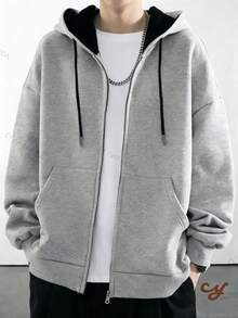 Kangaroo Zip Hoodie Sweatshirt, Comfortable Oversized Unisex Sweatshirt With Pocket And Adjustable Hood - Màu Xám nhạt - Xem 1