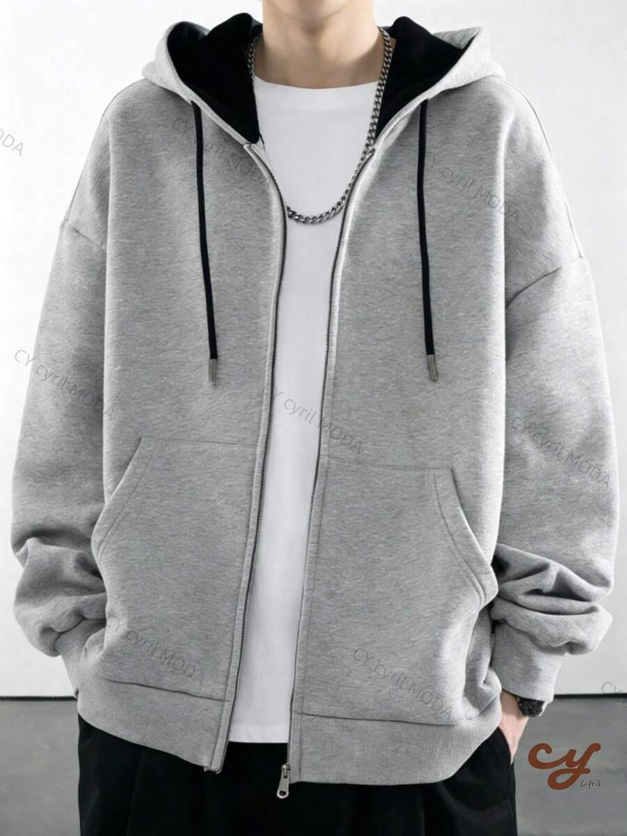 Kangaroo Zip Hoodie Sweatshirt, Comfortable Oversized Unisex Sweatshirt With Pocket And Adjustable Hood - Màu Xám nhạt - Xem 1