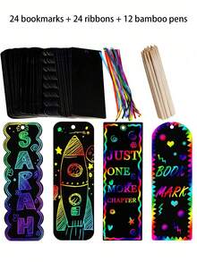 120 piezas Marcadores de libros, etiquetas de regalo, recuerdos de fiesta, set de actividades para el aula en estilo arcoíris, incluyendo arcoíris de arte para raspar, recuerdos de fiesta, manualidades de arte para raspar para adultos - Marcapáginas de papel para rascar hechos a mano - Ver 12