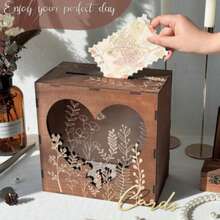 Caja de tarjetas de bendición de madera, caja de regalo, ranura de tarjeta retro, caja de almacenamiento de madera creativa para fiestas, bodas - B - Ver 6