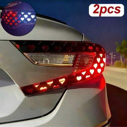 2pcs/Set Car Tail Light Decorative Stickers, Cute Heart Design, Brake Light Stickers, Honeycomb Decal Film, Universal DIY Car Stickers