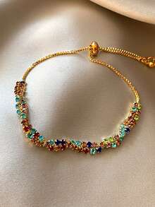 1件装奢华小众设计优雅百搭友谊手链，饰有幸运彩虹糖果，水钻颜色/数量随机 - 金色 - 查看 2