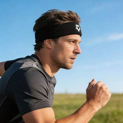 1条足球篮球印花弹力发带，简约设计，适合跑步健身、运动、发带、女士、夏季、发饰