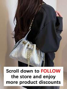 Fashionable Artificial Leather Niche Design Handbag Daily Elegant Temperament Simple Shoulder Bag High-End Crossbody Bag Suitable For Commuting,Dating - Silver - View 2