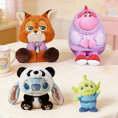 Miniso Disney Zootopia Nick Sitting Doll / Stitch 11 Inch Animal Dress Up Doll / Inside Out Awkward Doll / Alien Fluffy Season Doll, Exquisite Fine Workmanship,Portable For Home Decor/Collection,Comfort Doll,Prefect Birthday Gift, Polyester Material (1 PC)
