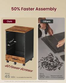 VASAGLE File Cabinet, Mobile Pedestal Filing Cabinet With Wheels, Printer Stand With 5 Drawers, Tool-Free Sliding Rails, For Study, Home Office - Rust Brown - View 3