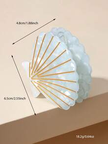 1pc Light Blue Shell Hair Claw, Gilded Line Design, Girly Vibe Hair Clip - Baby Blue - View 5