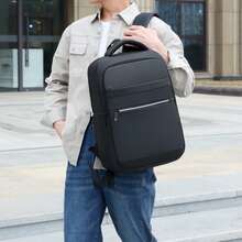 Multi-Pocket Business Backpack For Men, Oxford Fabric Commuter Bag, Minimalist Design With Reflective Zipper - Black - View 3