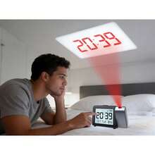 Digital Projection Alarm Clock | 3.9" LCD Screen, Temperature Display, 2-Level Volume, Snooze, USB/Battery Powered | 12/24H Format For Bedroom Office - Black - View 11