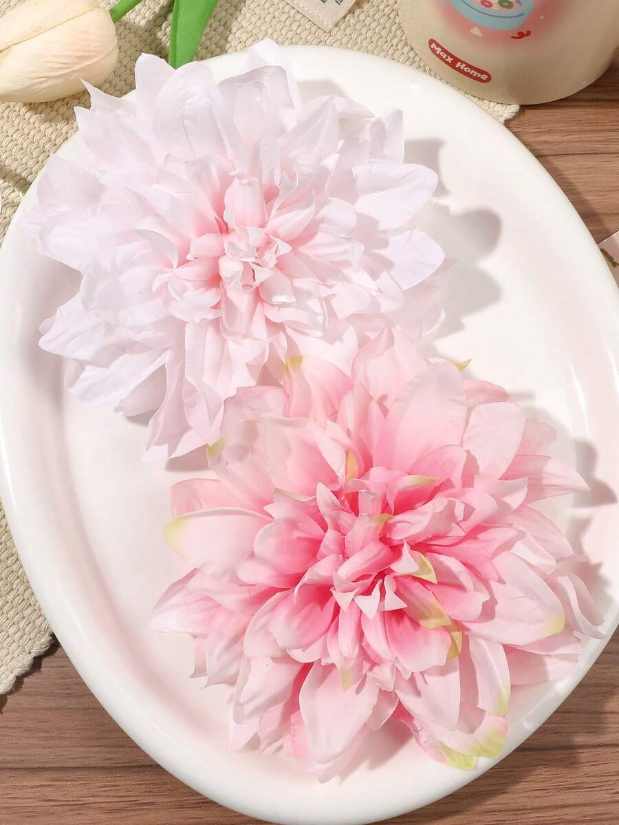2个春夏渐变仿真3D牡丹花鳄鱼夹发夹,波西米亚优雅甜美海滩度假装扮配饰,时尚派对发夹,节日旅行 - 彩色 - 查看 1