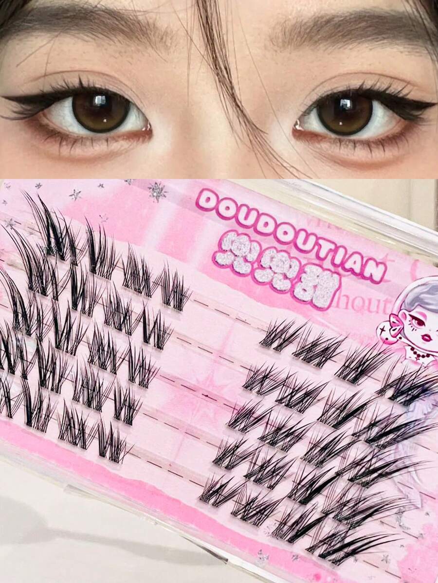 40pcs Segmented False Eyelashes, Cartoon-Style Natural Look, Lightweight & Comfortable, Realistic Transparent Roots, Curl & Length Enhancement, Reusable Daily Wear - View 1