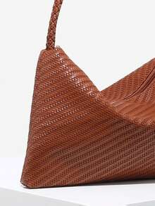 1 chiếc túi đeo vai cỡ lớn kiểu dáng nghỉ dưỡng dành cho nữ, làm bằng da giả dệt, thích hợp cho dạo phố, du lịch, tiệc tùng. - màu nâu - Xem 3