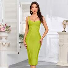 Women's New Arrival Spaghetti Strap Green Bandage Dress, Refreshing & Slimming Party Dress Elegant Summer - Green - View 7