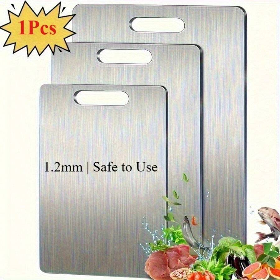 1 Pc Thick Stainless Steel Kitchen Cutting Board - Scratch-Resistant Chopping Surface For Meats, Steaks, Chickens, Veggies, Fruits & Bread | Non-Slip, Dishwasher-Friendly - Vegetable and Fruit Cutting Board - View 1