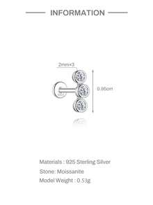 AnlaScheer 1pc Exquisite Fashion 925 Sterling Silver 3-Stone Flat Back Cartilage Stud Earrings, Hypoallergenic, Suitable For Women And Girls Daily Wear, Daytime Wedding Party Gift - Silver - View 6