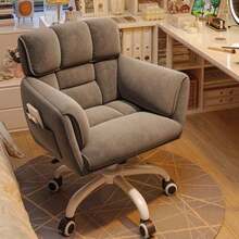 Home Office Chair With Wheels & Side Pockets Vanity Chair Adjustable Height Soft Upholstered Modern Desk Chair With Backrest & Arm Bedroom, - 黑色 - 查看 10