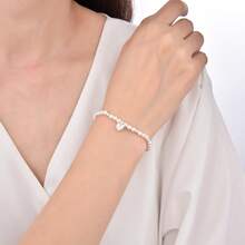 1条925纯银4毫米白色珍珠弹力手链 - 白色 - 查看 9