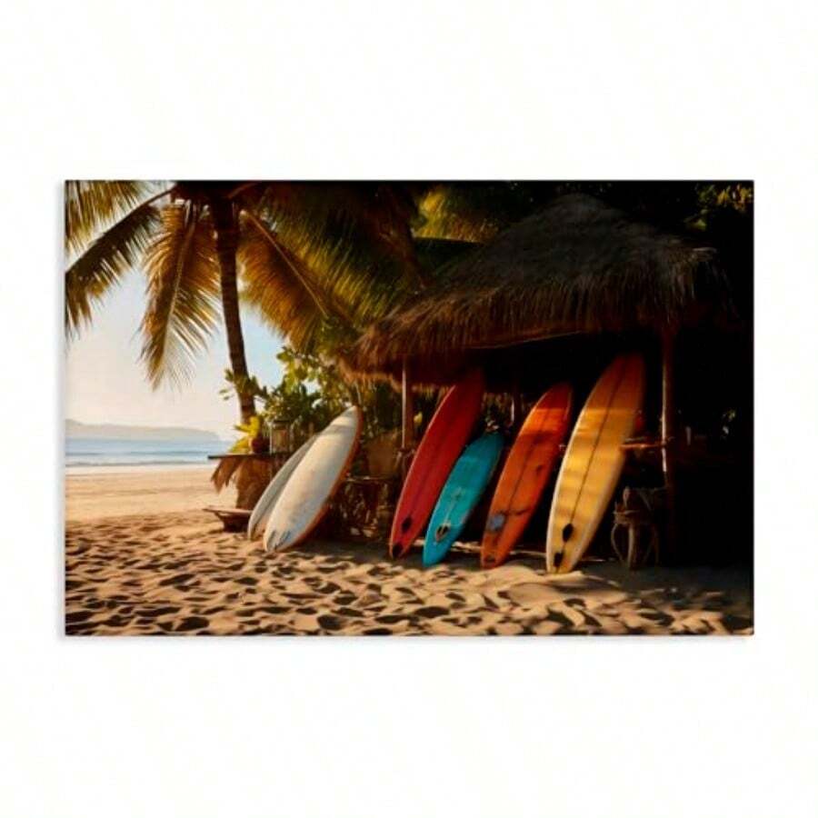 Stupell Industries Surfboards At Beach Hut - lona decorativo para pared diseño de LSR Design Studio 20 x 30 - como en la foto - Ver 1
