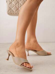 Women's Solid Color Fashionable High Heel Mules For Daily Wear - Khaki - View 1