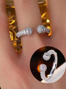 1枚奢华微镶开口戒指，精致全钻优雅戒圈，百搭通勤小众设计珠宝 - 開口戒指 - 查看 4