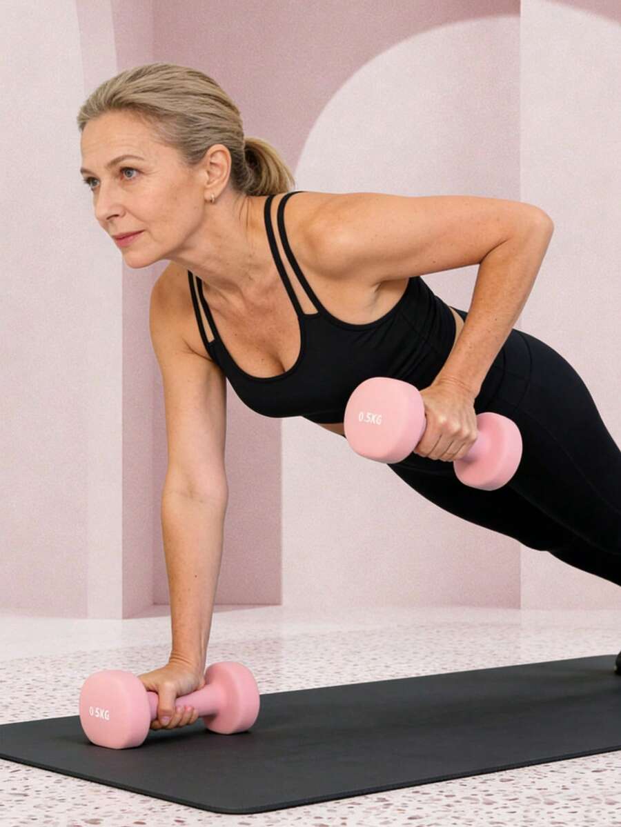 2pcs Matte Coated Flat Dumbbell, Unisex Home Fitness Equipment, Solid Cast Iron Dumbbell - Multicolor - View 1