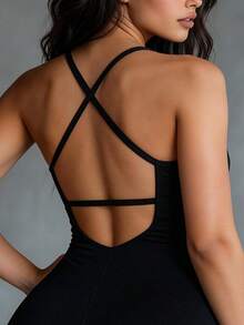 Runway Rest 1 bộ đồ liền thân hở lưng màu đen thường ngày, bộ đồ liền thân thời trang tối giản cho hàng ngày - màu đen - Xem 6