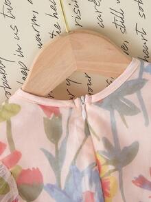 Vestido de princesa con mangas de pétalos florales franceses, vestido de fiesta de malla de manga corta para niñas en verano, conjunto de regalo de cumpleaños para niñas jóvenes - Rosa - Ver 6