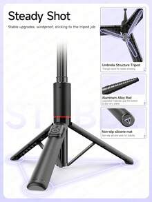 TOKQI 1341mm/52.8in 便攜式 360° 旋轉自拍棒三腳架,附無線藍牙遙控器,可伸縮輕量化手機支架含補光燈,適用於戶外自拍、旅遊錄影、派對拍攝 - 查看 10