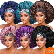 6pcs Printed Elastic Brimmed Sleep Cap For Women - Solid Color Smooth Satin Fabric, Casual & Comfortable, Suitable For Sleeping To Protect Hair,Holiday,Travel - 6PCS - View 12