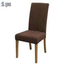 1pc/4pcs/6pcs Solid Color Jacquard Chair Covers, Removable Elastic Dining Chair Slipcovers, Suitable For Dining Room, Living Room, Home Decor - Dark Coffee - View 12