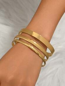 Bộ 3 vòng tay nhiều lớp, kiểu dáng phóng khoáng, trơn bóng dành cho nữ. - Vàng - Xem 1