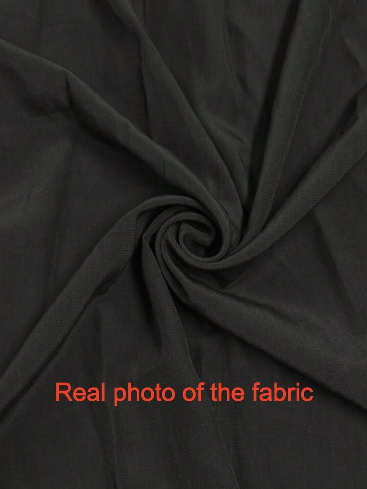 大码女式纯色简约修身休闲衬衫，优雅长款衬衫，半透明袖口圆领飘逸连衣裙，适合春、夏、秋、冬穿着，黑色 - 黑色 - 查看 4