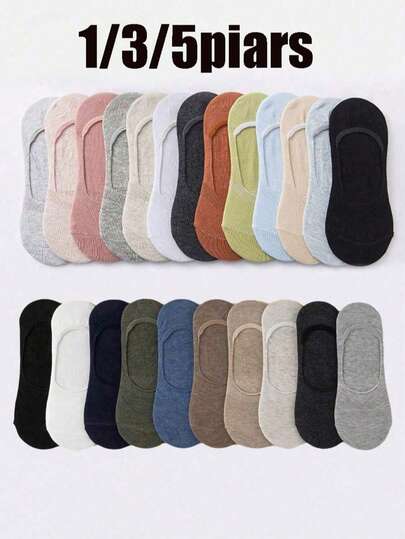 1/3/5pcs Random Color Minimalist Personalized Socks, Silicone Non-Slip No Heel Boat Socks, Fashion & Elegant, Suitable Daily Wear, Home, Office, Leisure