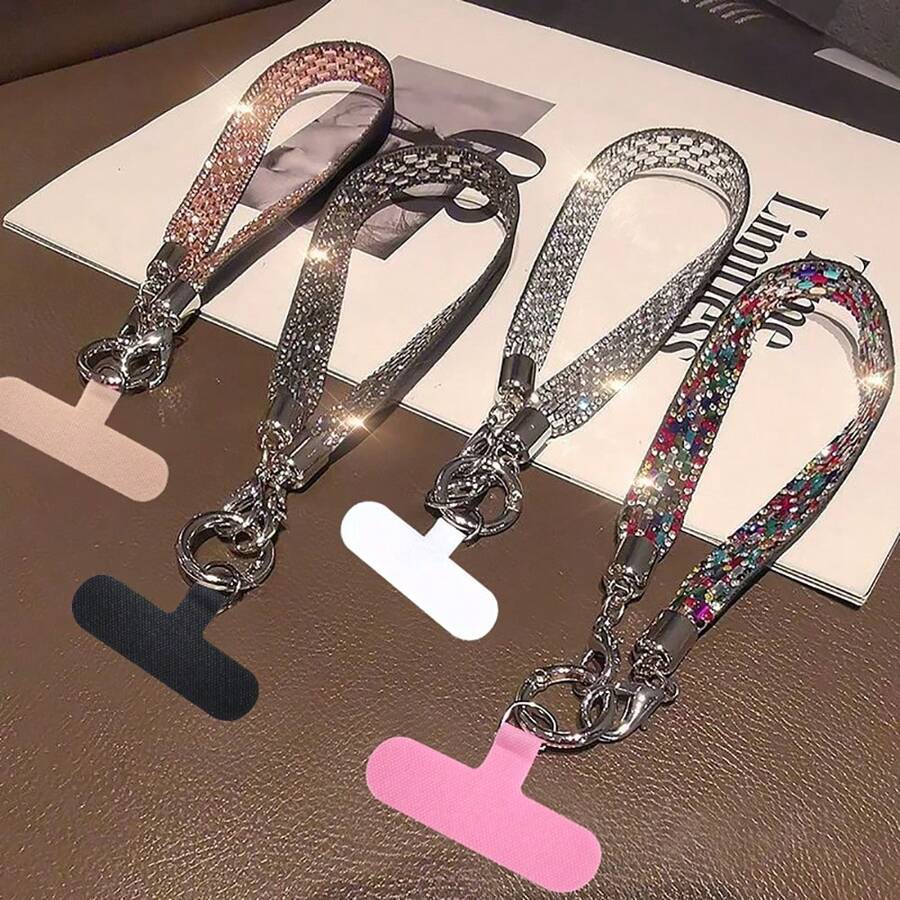 1条宽版水晶水钻腕带，奢华时尚挂绳，独特个性化高端手机挂饰，防丢钥匙链